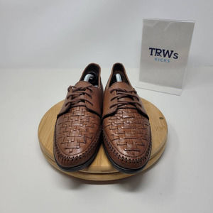 Naturalizer Womens Loafer Flat Shoes Brown Basket Weave Leather Lace Up 8 M